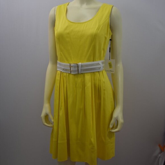 CALVIN KLEIN‎ YELLOW BELTED WOMEN'S DRESS SZ 6 NWT - Picture 1 of 8